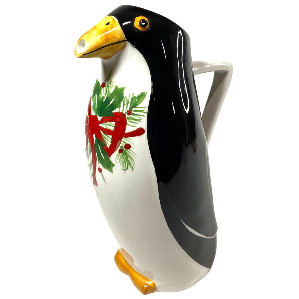 VINTAGE NORDSTROM CHRISTMAS PENGUIN CERAMIC PITCHER STAMPED NUMBERED MADE ITALY